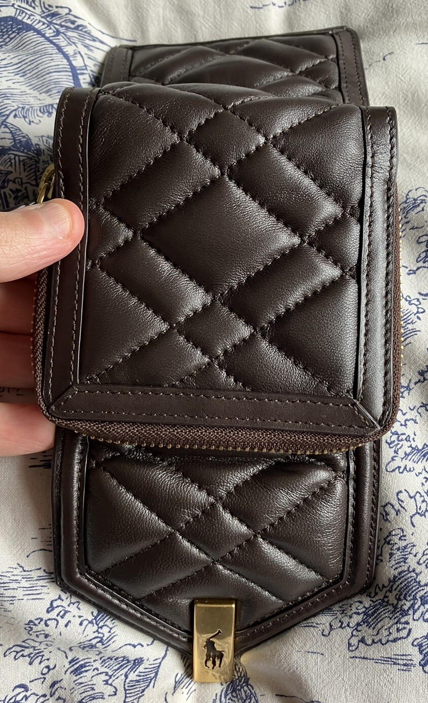 BNIB Polo Ralph Lauren Quilted Compact Wallet - Brown - 100percent Sheep Leather New image 4