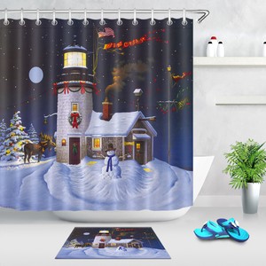 Christmas Snowman Flag Moon Wreath 71 79 Fabric Shower Curtain