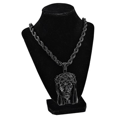 Black Jesus Head Iced Simulated CZ 