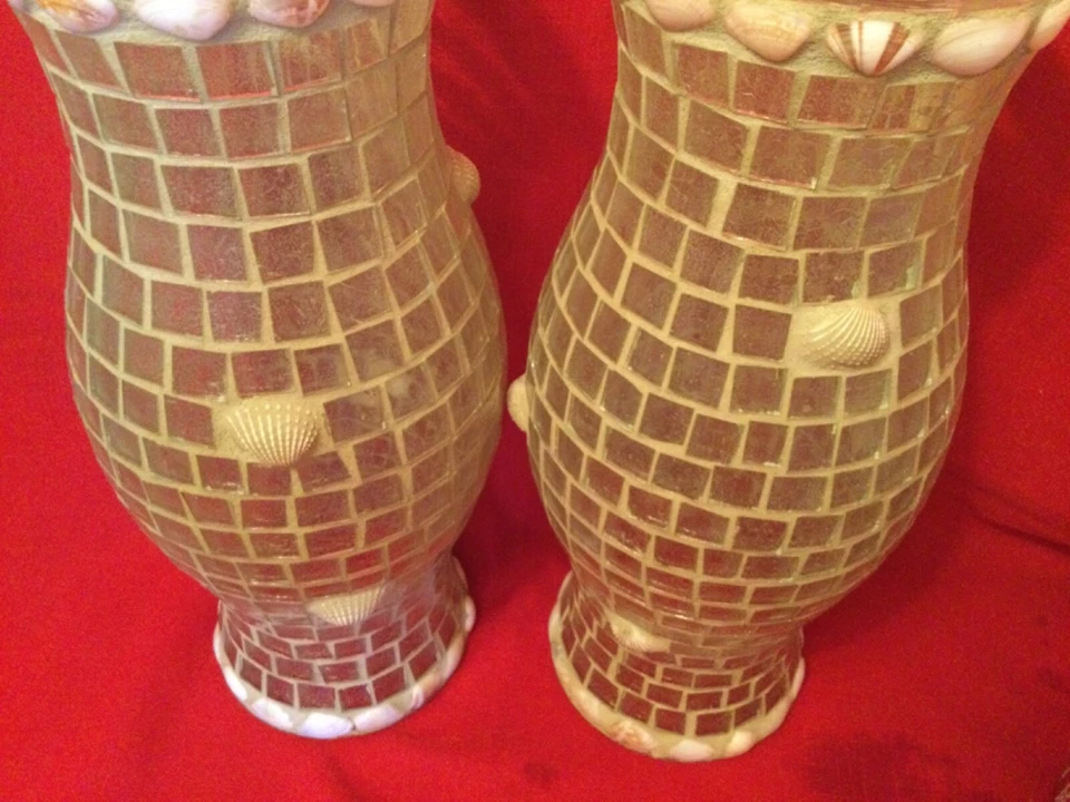 Mosaico Hurricane Vidrio y concha de mar Lechada Mesa Candelabro Pantalla Foto 2 de 4