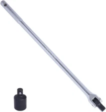 18Inch 1/2 Breaker Bar with 1/2 to 3/8 Adapter, 180 Degree Rotatable Breaker Bar