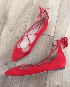red lace up flats