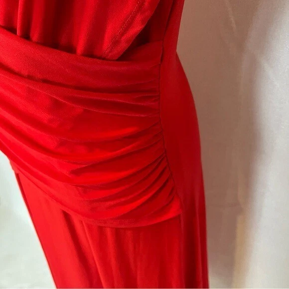 NY Collection Favorecedor Mujer Rojo Imitación Cuello en V Vestido Envolvente con Mangas 3/4. Talla L Foto 4 de 4