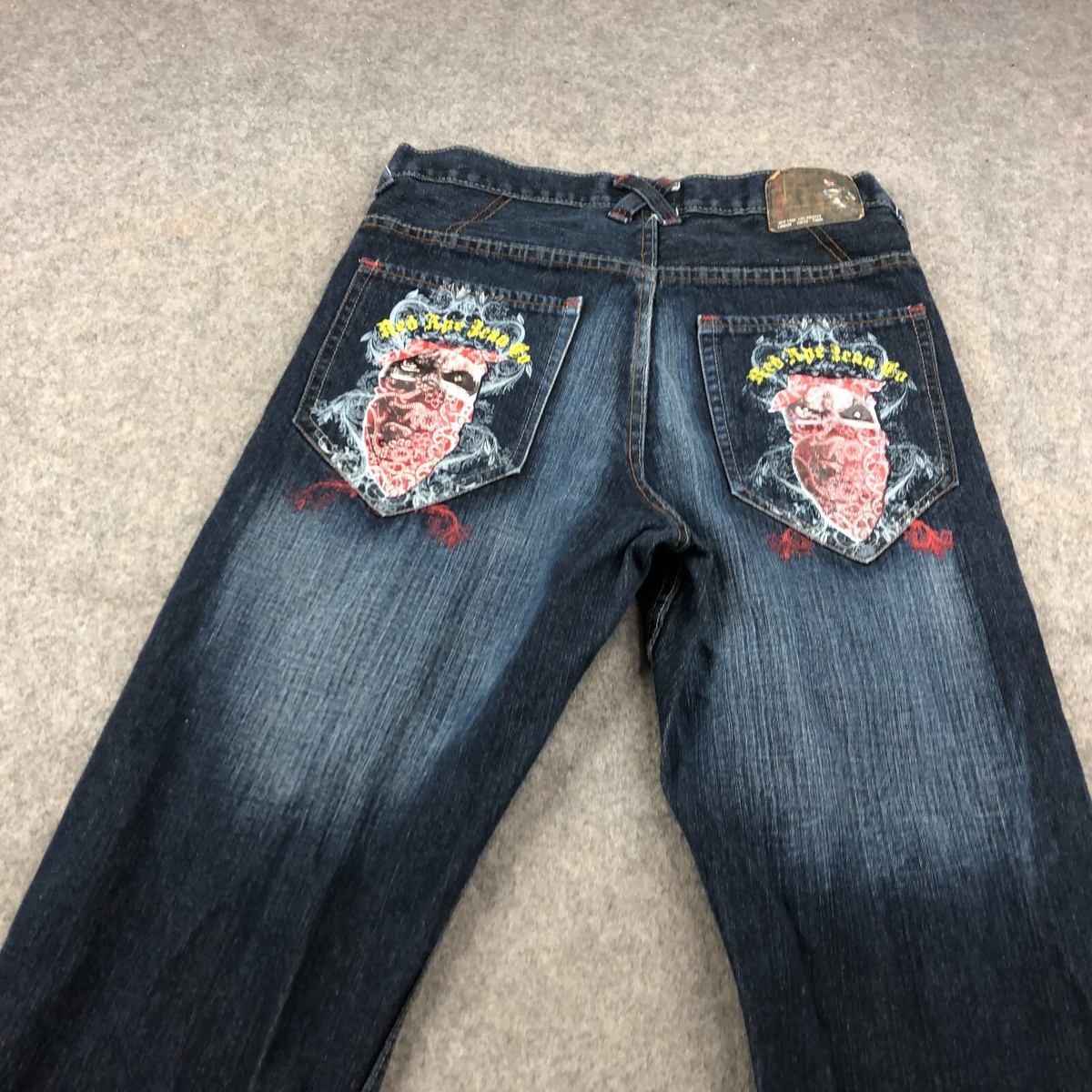 Vintage Red Ape Jeans Mens 32 Dark Wash Baggy Embroidered