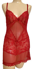 Victoria  s Secret Red Lace Slip Chemise Nightgown Size L Open Back Sheer