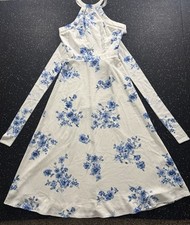 NWT Lulu’s Summer Dream Blue Floral Print Tie-Back Halter Midi Dress SIZE XS