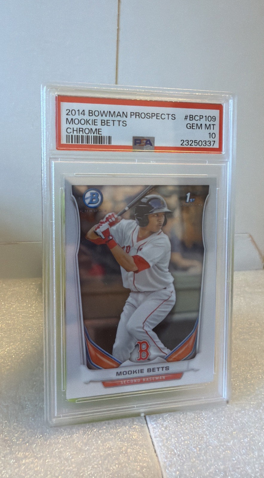 2014 Bowman 1st Chrome Prospects #BCP109 MOOKIE BETTS PSA 10 RC Red Sox view 2