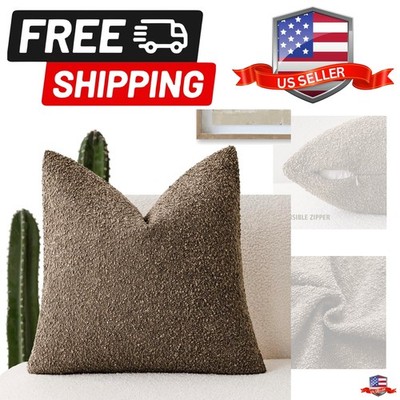 Decorative Textured Boucle Throw Pillow Covers Accent Solid Pillow Cases Neut...