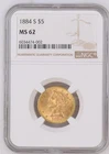 1884-S $5 Liberty Head Gold Coin NGC MS 62 – Rare Collectible