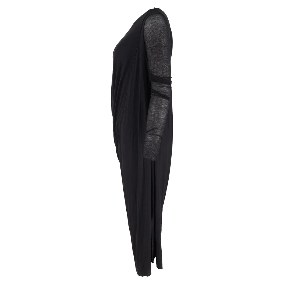 Vestido midi drapeado manga larga Rick Owens en viscosa negra Foto 2 de 3