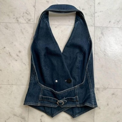 ベスト+ジレ Christian Dior vest John Galliano Y2K John Galliano x Christian Dior Dark Blue Denim Backless Tux