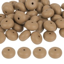 50Pcs 14mm Silicone Lentil Beads, Loose Abacus Bead for DIY Brown 