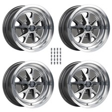 Moray Wheels Kit Gloss Dark Gray Polished Styled Alloy 15x7 Mustang 1965-1973 Moray Wheels Kit Gloss Dark Gray Polished Styled Alloy 15x7 Mustang 1965-1973