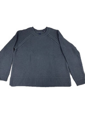 Gap Crew Neck Cotton Knit Sweater Size M Green Pullover Boxy Side Slit Casual