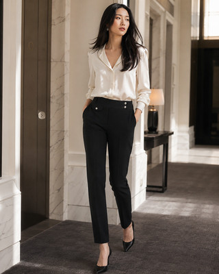 Veronica Beard Renzo Crest Button Slim leg Pants Black/silver button 4 