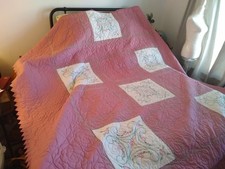 Vintage Pink Patchwork Quilt Coverlet - 96"x106"