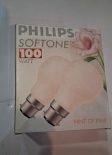 2 x New PHILIPS Softone Soft Hint of Pink BC / B22  100 WATT  Light Bulb