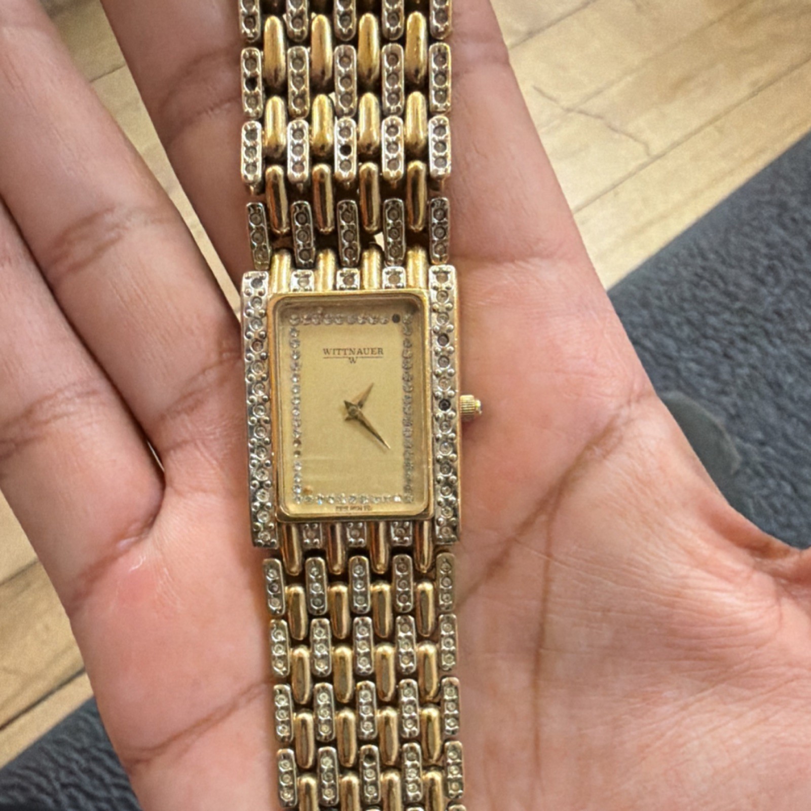 Wittnauer Gold Rectangular Wristwatch Gemstone Ma… - image 1