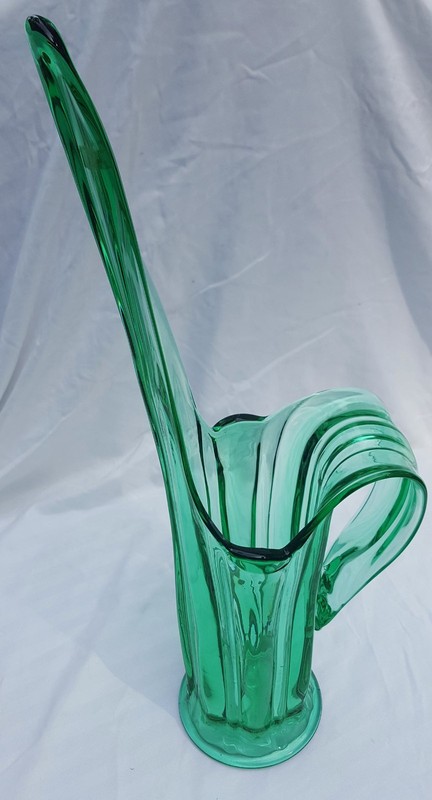 RARE HTF L.E. SMITH MID CENTURY SWUNG PITCHER  DRAGON TOOTH VASE ORIG LABEL WOW