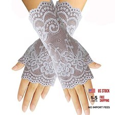 monochef Women Short Lace Gloves Sunblock Fingerless White Lace Fingerless