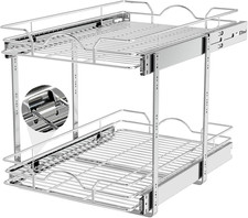 2 Tier Pull Out Cabinet Organizer 14" W X 21" D , Pull Out Drawers for Kitchen