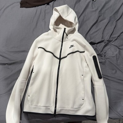 Nike Men's White Full Zip Hooded Tech Fleece Hoodie Pockets Size M