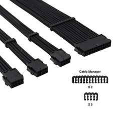 PSU Extension Cables Kit Black, Length 32cm, 20 4Pin 4 4Pin 6 2Pin, 18AGW