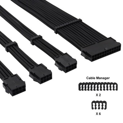 PSU Extension Cables Kit Black, Length 32cm, 20+4Pin & 4+4Pin & 6+2Pin, 18AGW