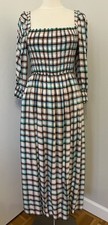 Anthropologie Maeve Cerie Smocked Midi Maxi Prairie Dress Size M Plaid