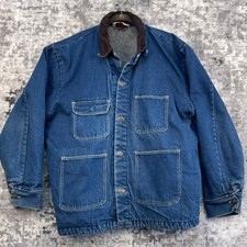 Vtg Bob Barker Denim Chore Coat Men L Blanket Lined Workwear Barn Jacket Blue