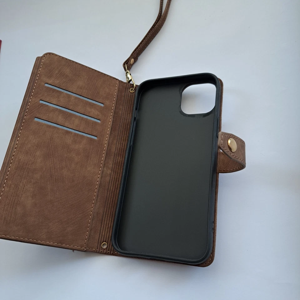 iPhone 14 plus Luxury faux suede Wallet Zip Coin Purse Cards Phone Case - Image 4 of 4