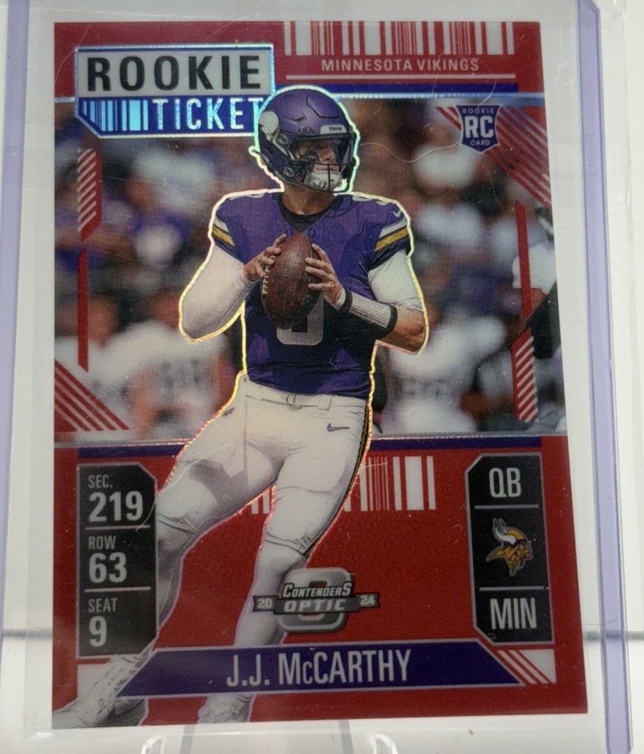 J.J. McCarthy 2024 Panini Contenders Optic #71 Rookie Ticket Red Prizm /199