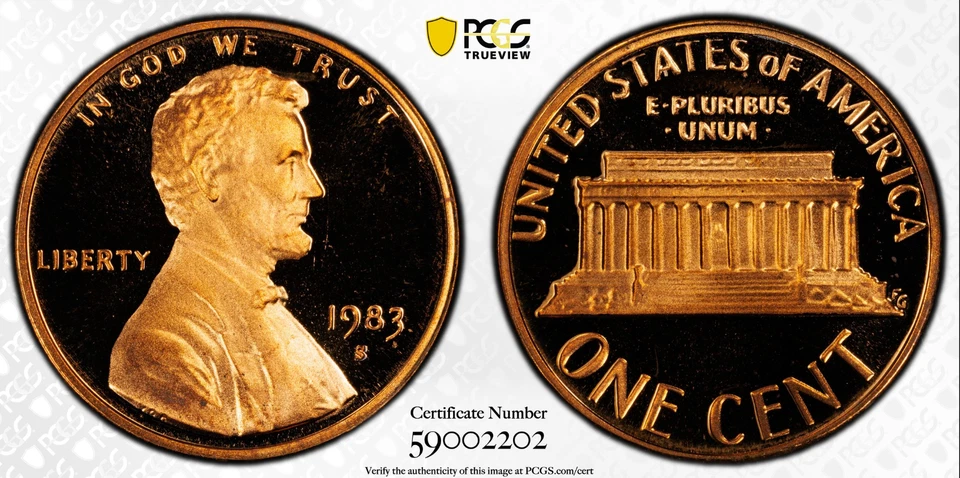 1983-S Lincoln Memorial 1c PCGS PR70RD DEEP CAMEO=Rare & Scarce GOLD SHIELD Slab - Image 3 of 4