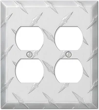 955DD Diamond Plate Double Duplex Stamped Aluminum Wallplate,2 Duplex