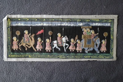 Indisches gemaltes Langbild,  Miniaturmalerei auf Stoff, Szene aus Moghulzeit - Bild 1 von 4