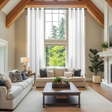 White Semi-Sheer Curtains -63inch Long Grommet Airy  Lightweight Elegant Lig...