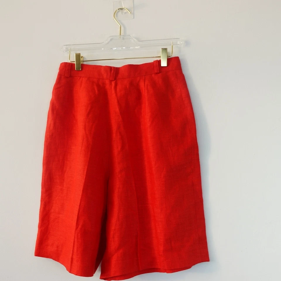 Bermudas Pantalones Cortos de Lino XS Rojo Caramelo Plisado Mamá Audaz Verano JENNIFER MOORE 27x8 Foto 2 de 4