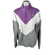 FILA Womens Large Half Zip Pullover Sweatshirt Colorblock Purple White Gray