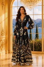 Camilla Ottoman Elegance Shaped Waistband Dress With Gathered Sleeves Size S