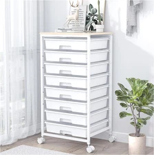 Rolling Storage Cart with Drawers,Utility Cart with 8 Drawers and Wooden Tableto