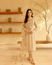 Heavy Roman Silk Cream Salwar Kameez With Dupatta For Function Party Wear