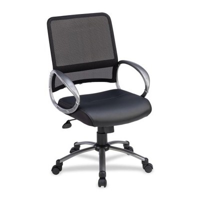 Lorell Mid Back Task Chair - Leather Black Seat - Back - Frame - 25'' X 25'' X 42''