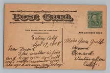 Saticoy California CA Ventura CO 1908 4-Bar Cancel DPO 1873-1959 Postcard