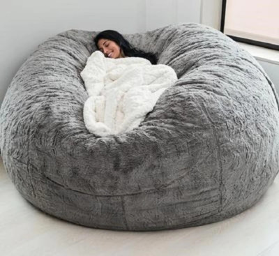 7FT Lazy Sofa Soft Cover Microsuede Foam Memory Living Room Giant Bean Bag Gray