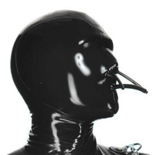 Latex Hood w/back zipper Rubber Mask 3 Breathing tube for Experience Suffocation