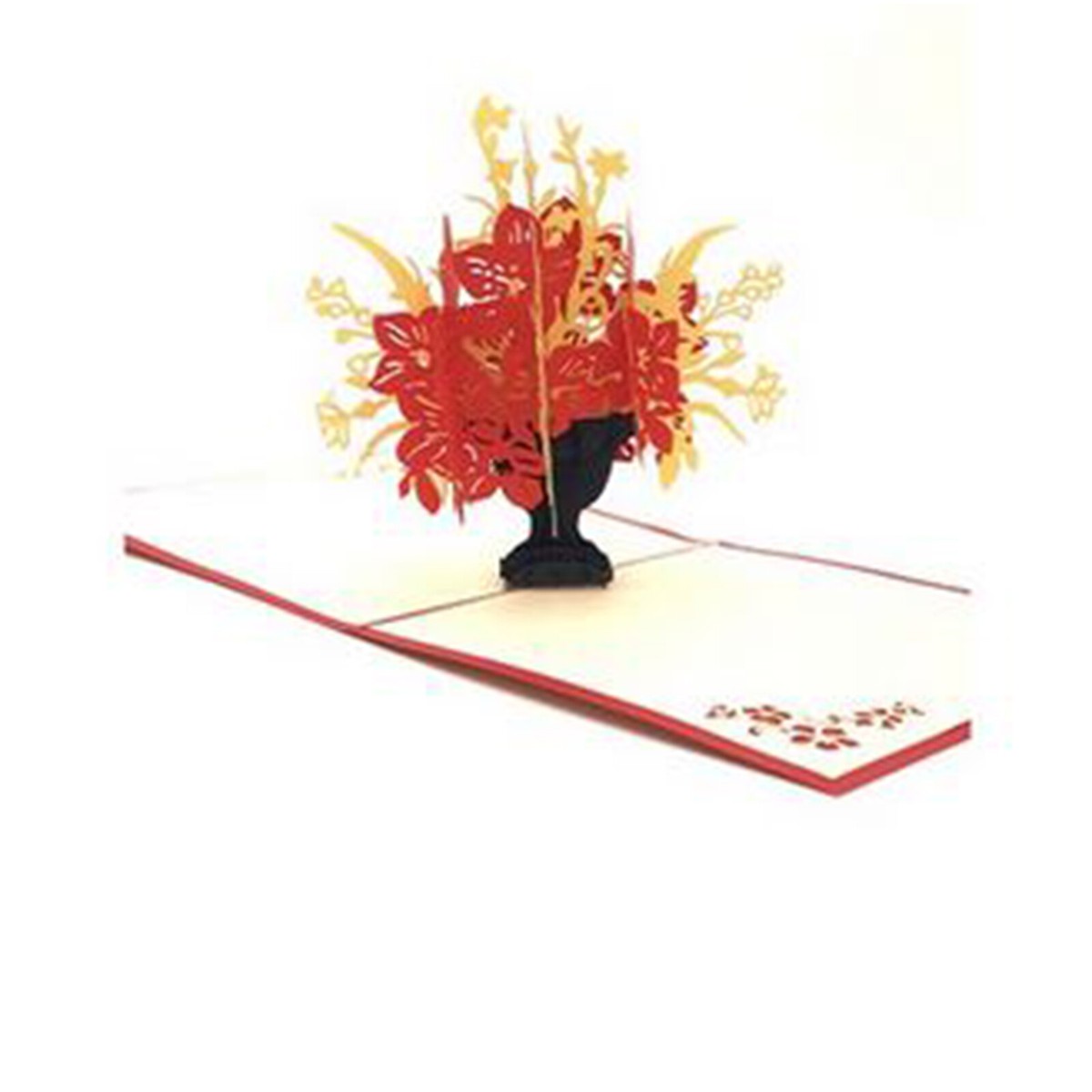 Carte Pop-up 3D Kirigami Bouquet De Fleurs - Format 145x145mm, Rouge/écru, Avec Enveloppe