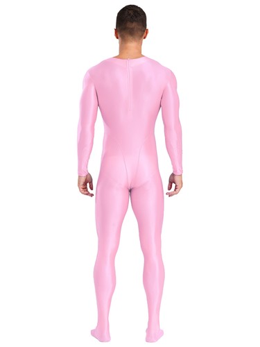 Mens Glossy Bodysuit Zip Back Suit Long Sleeve Leotards Footed Jumpsuit Bodysuit - Picture 29 of 68