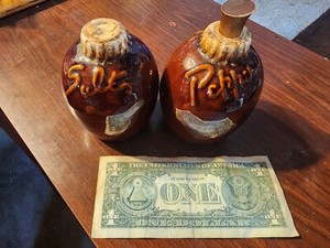 Vintage HULL Pottery Salt & Pepper Shakers Brown Drip Glaze Oven Proof USA