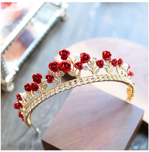 6cm Tall Red Rose Crystal Wedding Queen Pageant Prom Princess Qeen Tiara Crown - Picture 5 of 5