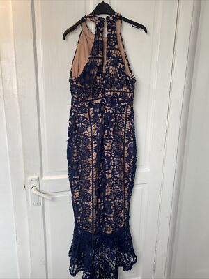 Lucy Wang Navy Lace/Nude Dress Large | eBay UK